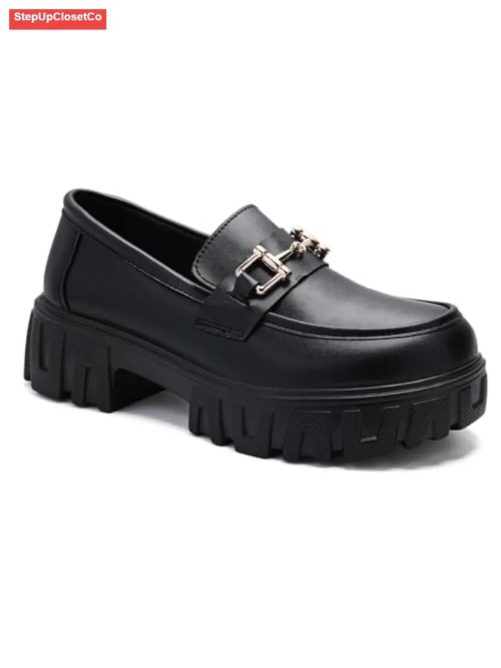 Women's Chunky Platform Loafers with Chain, Memory Foam, Slip On